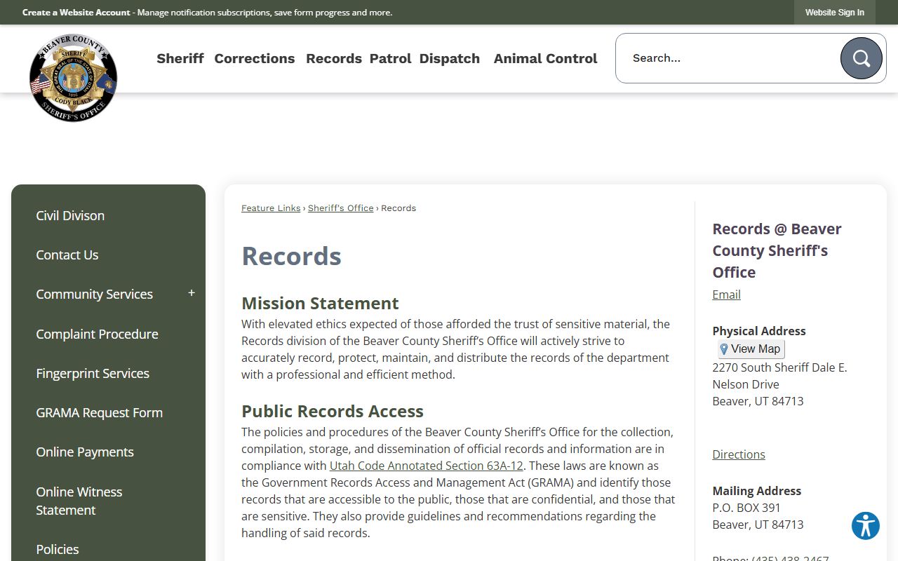 Beaver County Jail Mugshots records division screenshot