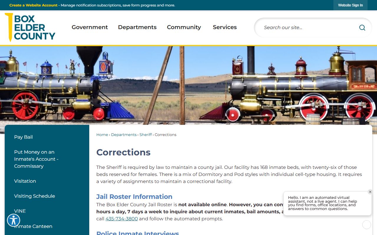 Box Elder County Jail Mugshots corrections page screenshot