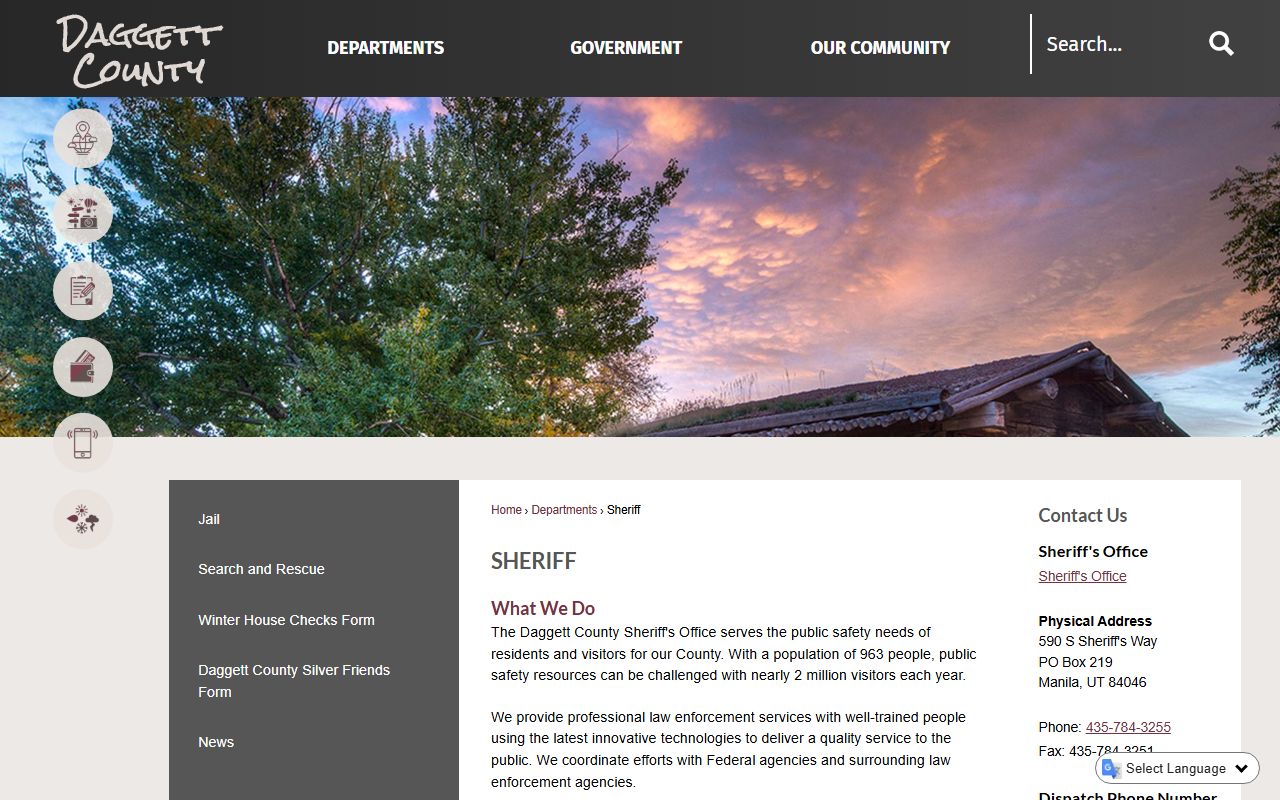 Daggett County Jail Mugshots sheriff page screenshot