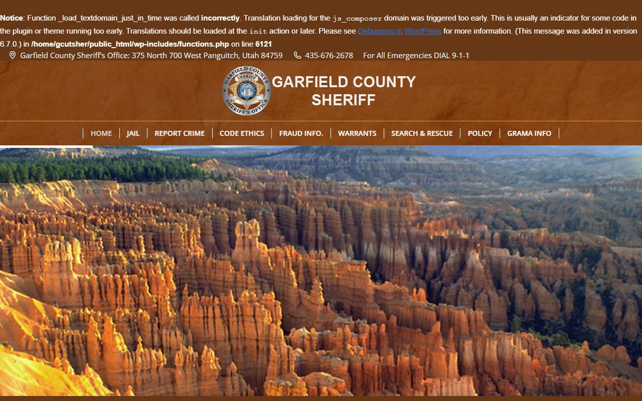 Garfield County Jail Mugshots sheriff office homepage screenshot