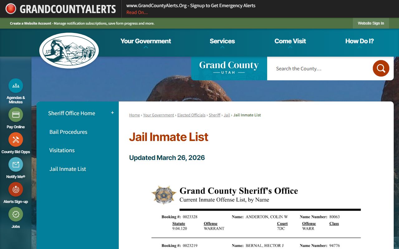 Grand County Jail Mugshots inmate list screenshot
