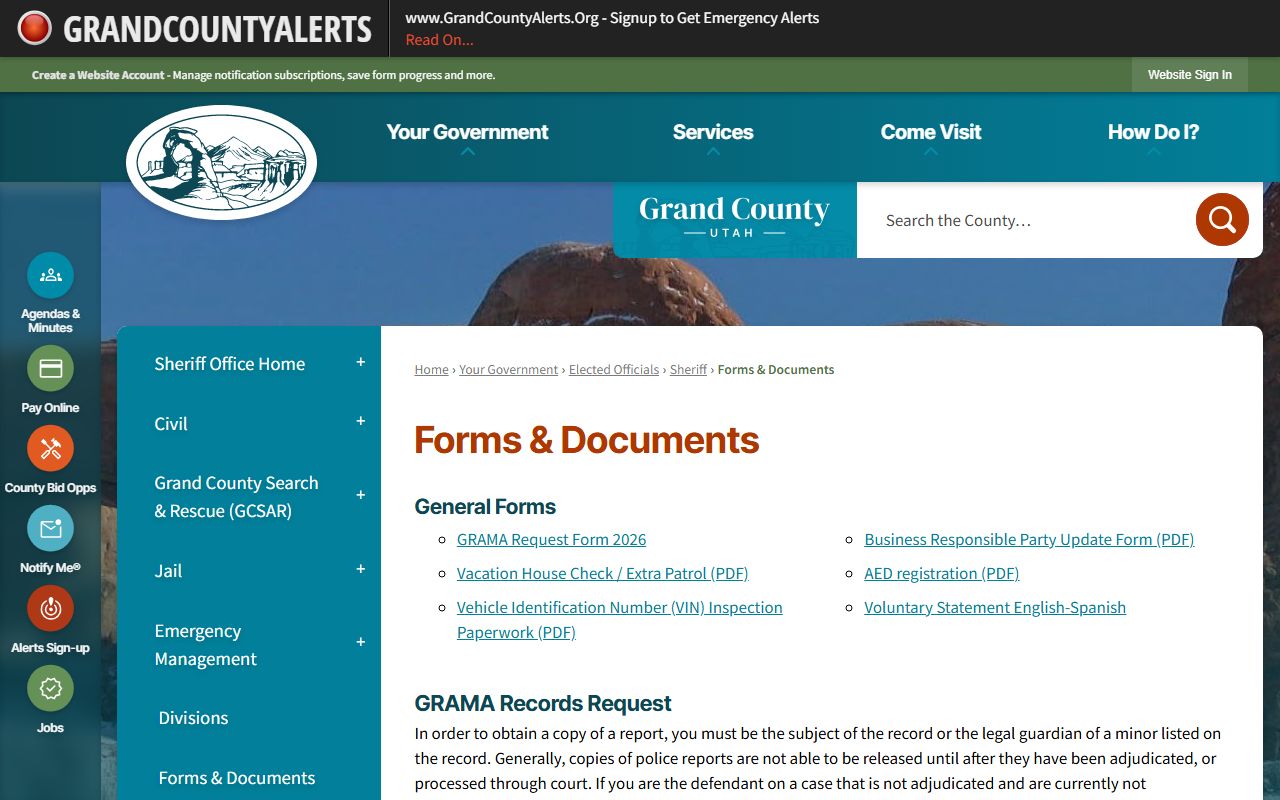 Grand County Jail Mugshots forms and documents screenshot