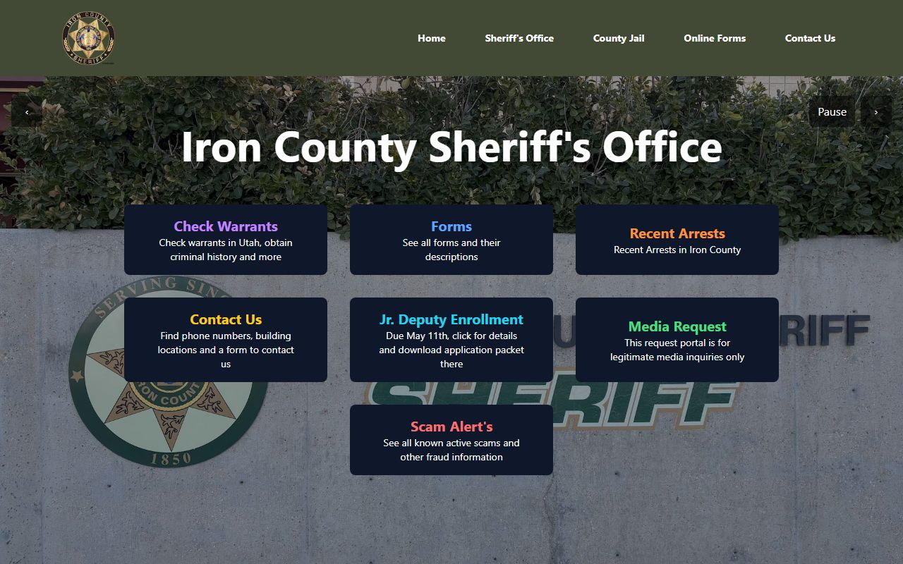 Iron County Jail Mugshots sheriff office homepage screenshot
