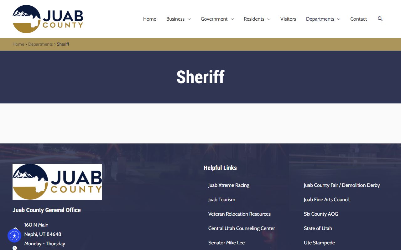 Juab County Jail Mugshots county sheriff webpage screenshot
