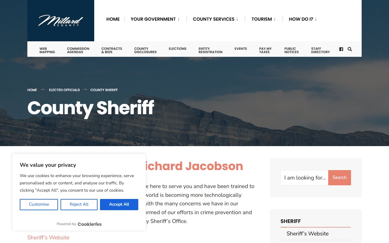 Millard County Jail Mugshots sheriff office homepage screenshot