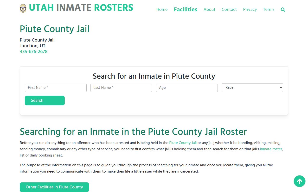 Piute County Jail Mugshots inmate roster reference screenshot