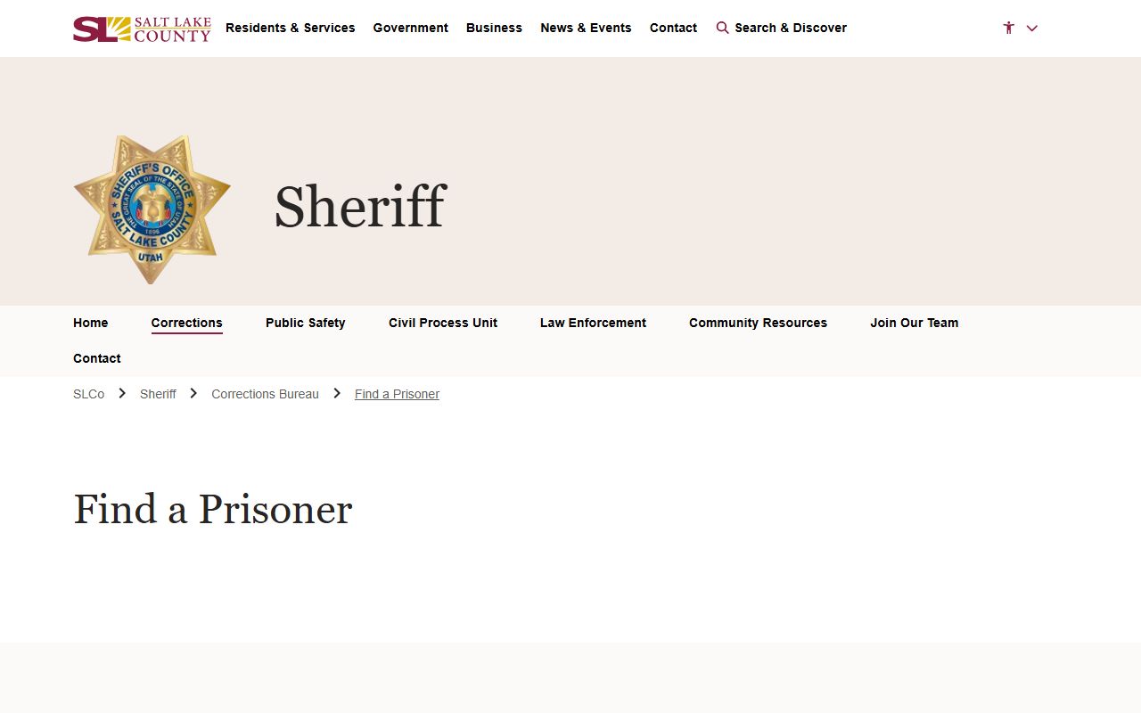 Salt Lake County Jail Mugshots find a prisoner screenshot