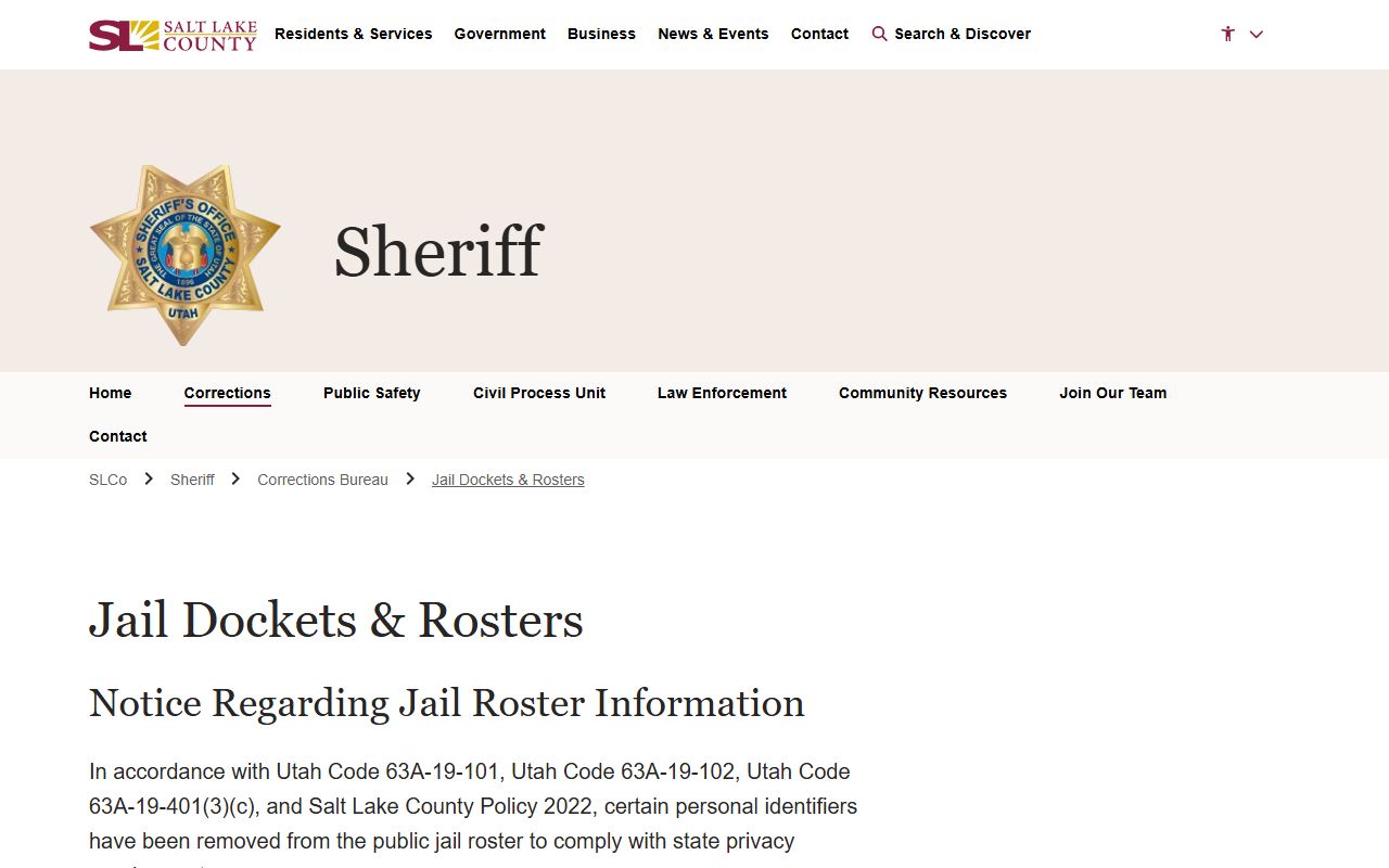Salt Lake County Jail Mugshots rosters screenshot