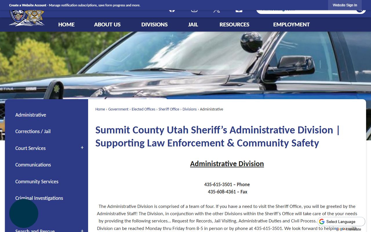Summit County Jail Mugshots administrative division screenshot