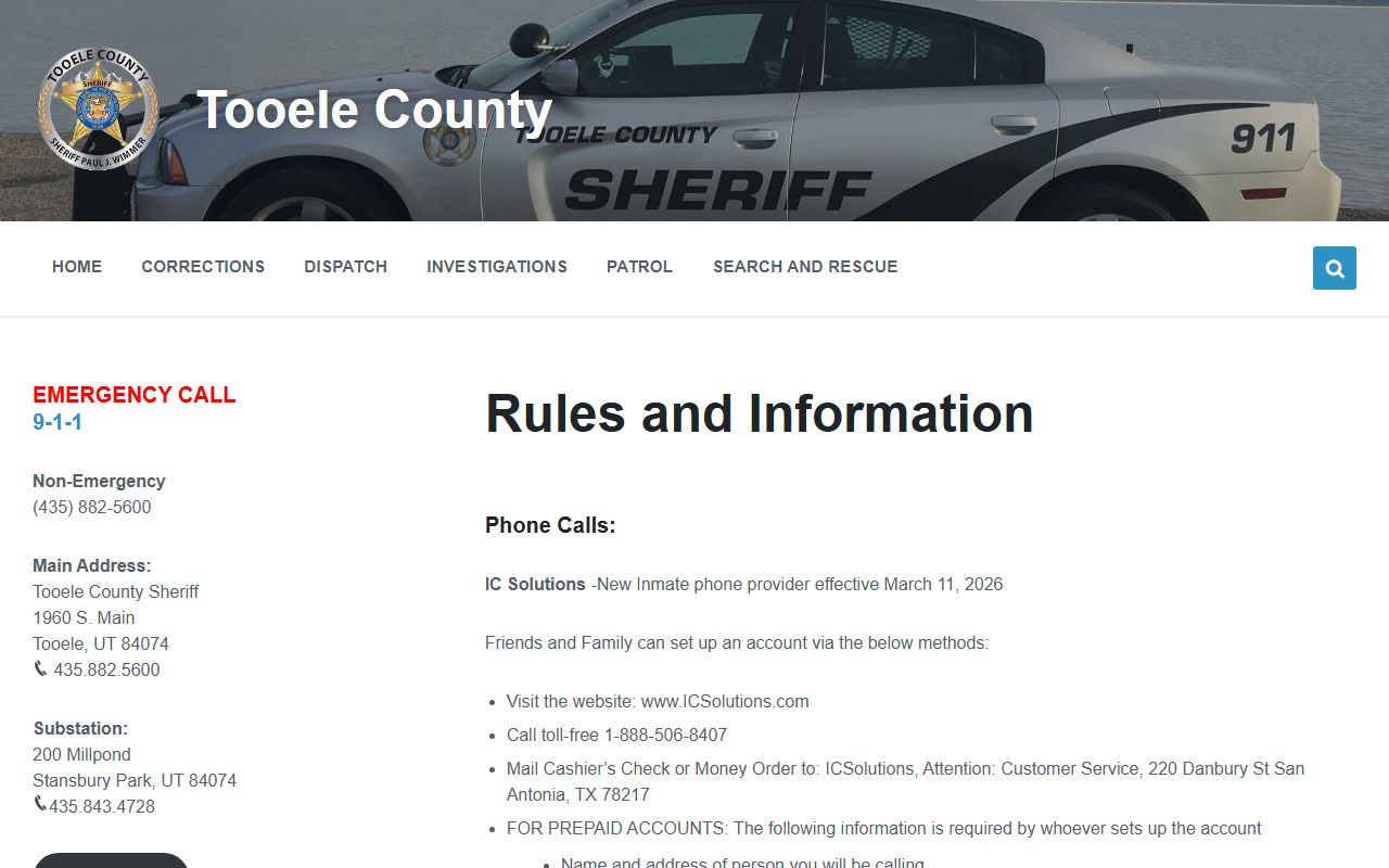 Tooele County Jail Mugshots rules and information screenshot