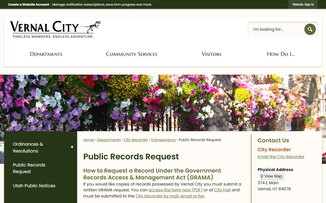 Uintah County Jail Mugshots Vernal public records request screenshot