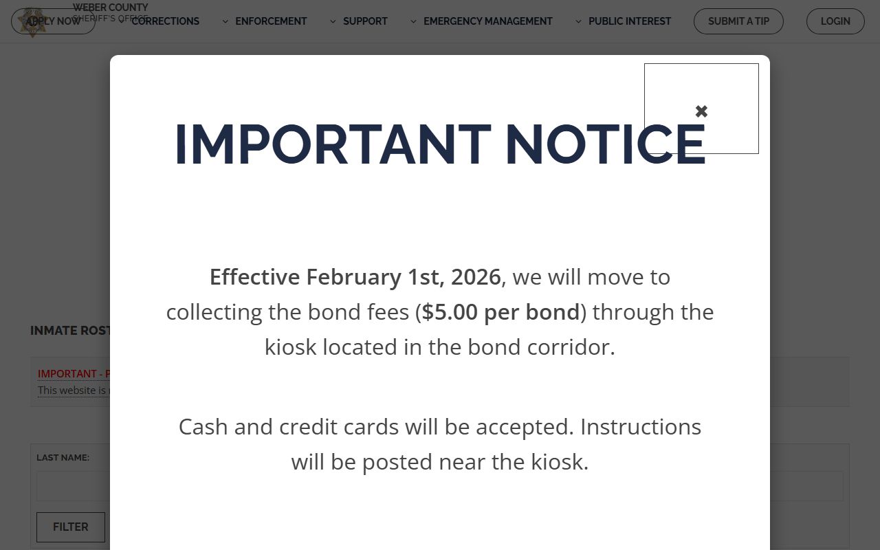 Weber County Jail Mugshots inmate roster screenshot