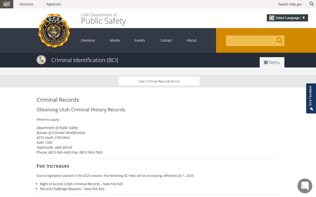 Utah Jail Mugshots Utah Bureau of Criminal Identification criminal records page
